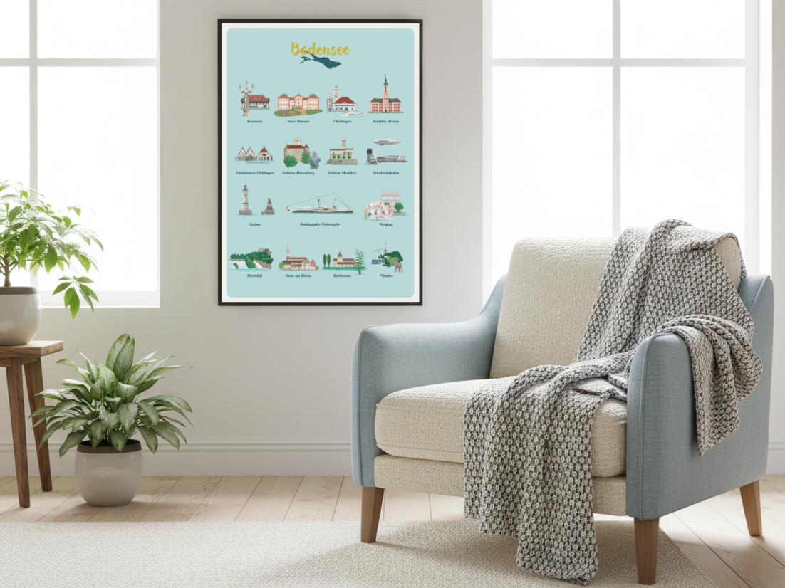 Bodenseeposter mit 15 Sehenswürdigkeiten vom Bodensee von Smallstuff.