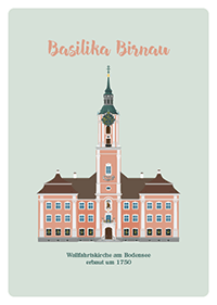 Postkarte mit Illustration von der Basilika Birnau