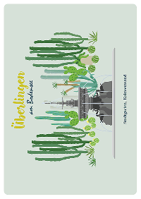 Postkarte mit Illustration der Überlinger Kakteenwand im Stadtgarten