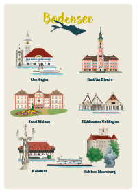 Postkarte mit Illustration von der Basilika Birnau