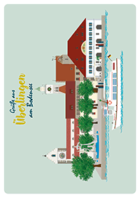 Postkarte mit Illustration Überlinger Stadtansicht